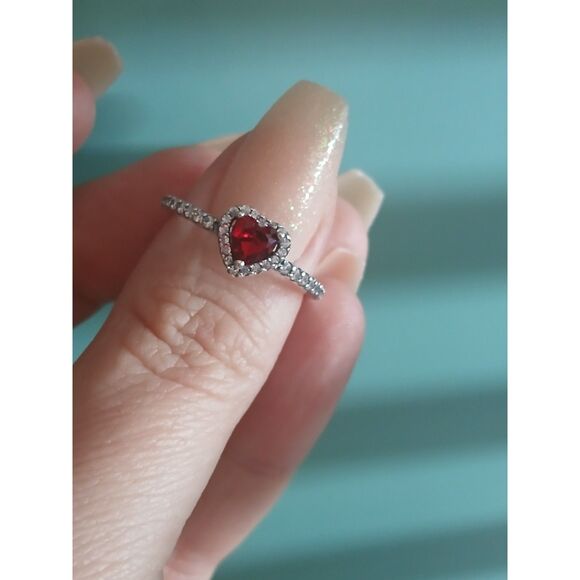 Pandora Elevated Red Heart Ring S925 ALE Sterling Silver Sparkling Pavé Frame - Picture 5 of 11